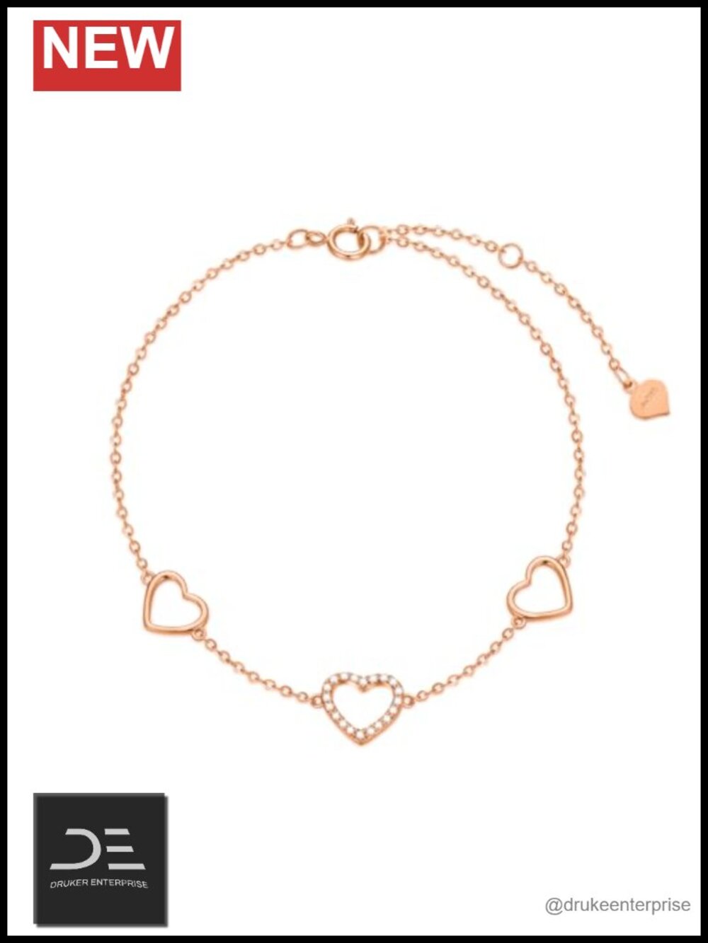 10k Rose Gold Three Heart Anklet Women Love Ankle Bracelet Gift